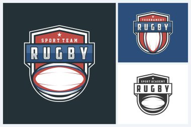 Rugby logosu spor tasarım şablonu, rugby amblem vektörü, rugby turnuvası logo tasarımı vektör çizimi