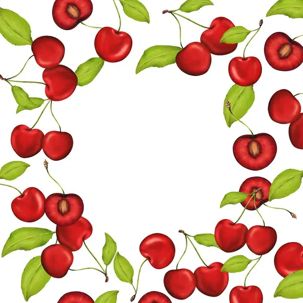Square Frame Meticulously Adorned Abundant Arrangement Ripe Succulent Cherry Berries — Stock Photo, Image