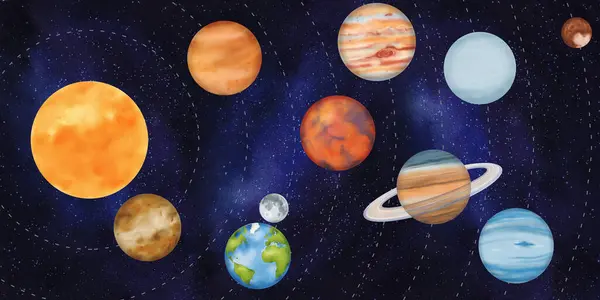 Sistema Solar Com Órbitas Planetárias Mercúrio Vênus Lua Satélite Terra — Fotografia de Stock