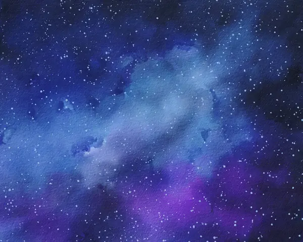 宇宙背景 星夜的天空 在遥远的宇宙中闪耀的星系梦幻般的夜晚蓝色 绿色和粉色调色板 用天体元素吸引人的水彩画 — 图库照片