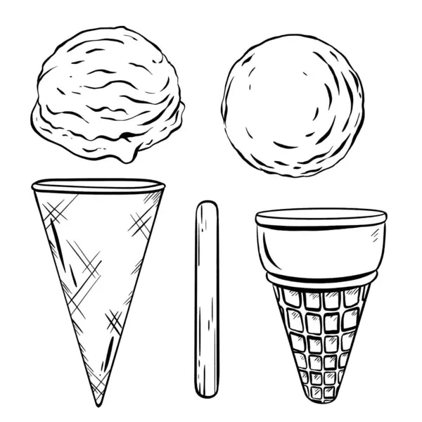 Ručně Kreslená Vektorová Ilustrace Tvůrce Menu Skořápky Lahodné Zmrzliny Křupavé — Stockový vektor