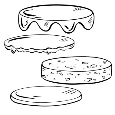 Elle çizilmiş vektör. Kendi özel tasarlanmış lezzetli pastanı yap. Yumuşak sünger katmanları, aromalı krema dolguları, alımlı jölelerle nazikçe şelalelenmiş. Eşsiz kartlar ve davetler oluşturmak için.