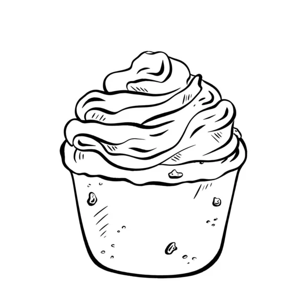 Ink Vector Scrumptious Muffin Crowned Luscious Dollop Whipped Cream Breakfast — Stock Vector