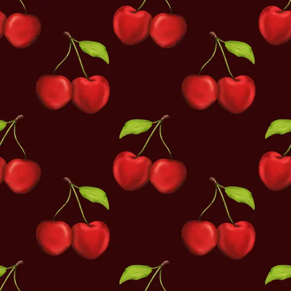 Seamless Pattern Luscious Bright Cherries Kitchen Themed Decor Recipes Textiles — Stock Photo, Image