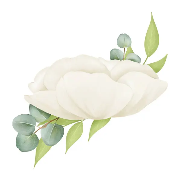 Watercolor Floral Composition Featuring Ivory White Anemones Fresh Greenery Eucalyptus — Stock Photo, Image