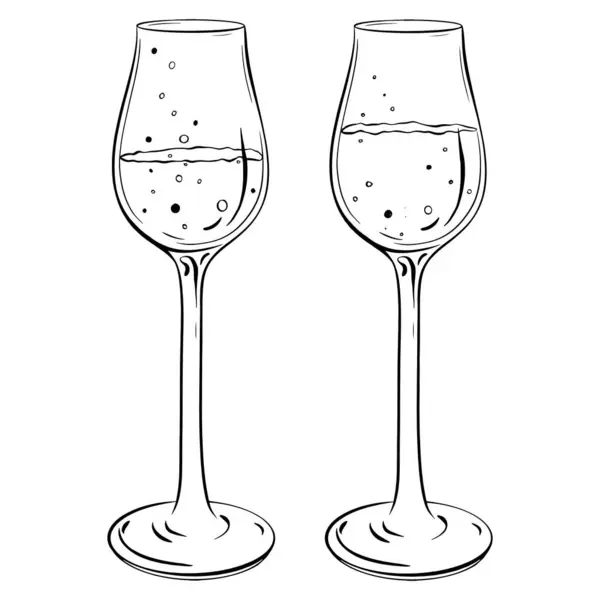Pair Wine Glasses Bubbles Displayed White Background Showcasing Elegant Drinkware — Stock Vector