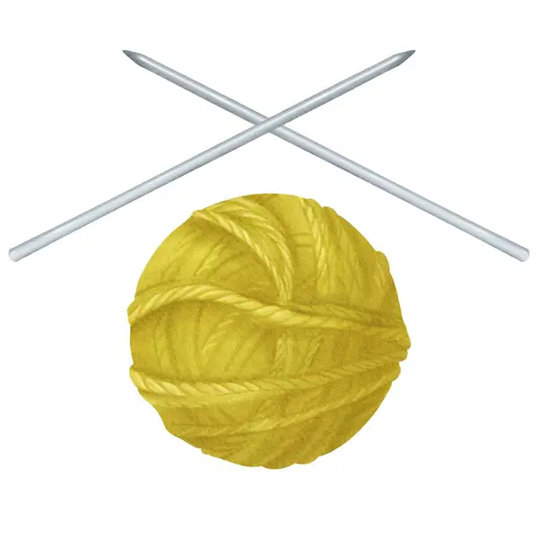 Composition Featuring Green Wool Skein Crossed Knitting Needles Various Applications — Stock Photo, Image
