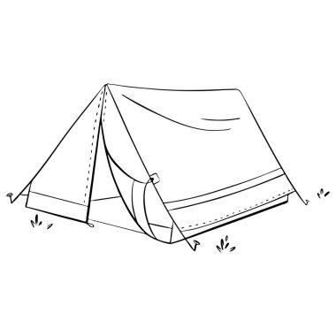 Kamp çadırının çok güzel bir minimalist çizimi. Açık hava maceraları için ideal bir taslak.