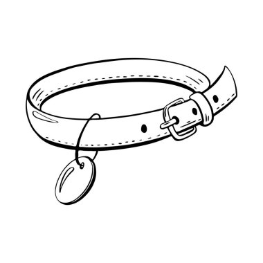 Etiketli, evcil hayvan aksesuarları ve özenle hazırlanmış şık bir köpek tasması sergilenen sanatsal bir illüstrasyon. Evcil hayvan dükkanı