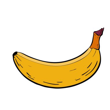 Parlak sarı bir muzun canlı ve renkli bir çizimi sağlıklı atıştırmalıkları ve besleyici yemekleri sembolize ediyor. Vektör illüstrasyonu