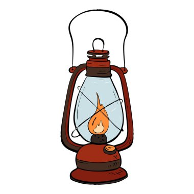 Nostaljik ya da kırsal temalar yaratmak için ideal, sıcak ve davetkar bir ışık saçan güzel bir klasik gaz lambası. Vektör çizimi çizimi. Turizm