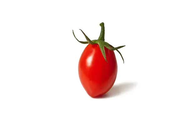 Czerwona Śliwka Pomidor Włoski Pizzutello Odmiana Zbliżenie Liściach Izolowanych Białym — Zdjęcie stockowe