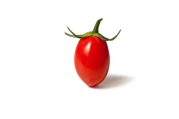 Pomidor Śliwkowy Zbliżenie Liście Składnik Włoski Datterino Odmiana Izolowana Białym — Zdjęcie stockowe