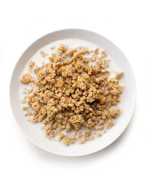 Bowl Sweet Cereal Breakfast Muesli Avena Oatmeal Milk Isolated White — Stock Photo, Image