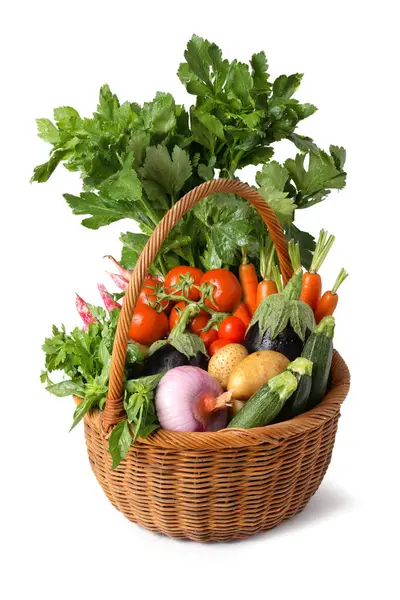 Basket Vegetables Italy Isolated White Background — Stock Photo, Image