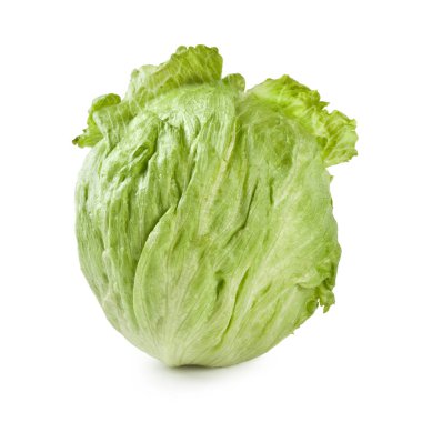 Marul lceberg Crisphead, Iceberg, Lactuca sativa, beyaz arka planda izole edilmiş.