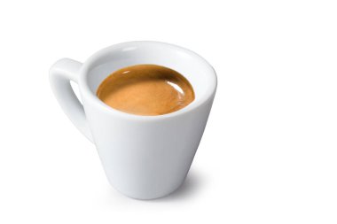 Espresso Lungo Kahve, Beyaz Arkaplanda İzole edilmiş Orijinal İtalyan Kahvesi, İtalyan Bar Kafesi 'nden Klasik Beyaz Mermer Kupa, Kremalı Arabika Harmanlı Yakın Çekim Makro, Top View Icon