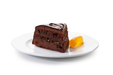 Torta al cioccolato - Sacher torte beyaz üzerine izole