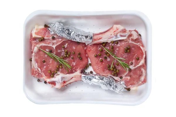 Kuzu Bifteği Talyan Scottadito Recipe Yeşil Biberli Biberiyeli Paket Servis — Stok fotoğraf