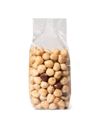 Plastik Pakette Fındık, Soyulmuş - Yakın plan - Beyaz Arkaplanda İzole Edilmiş