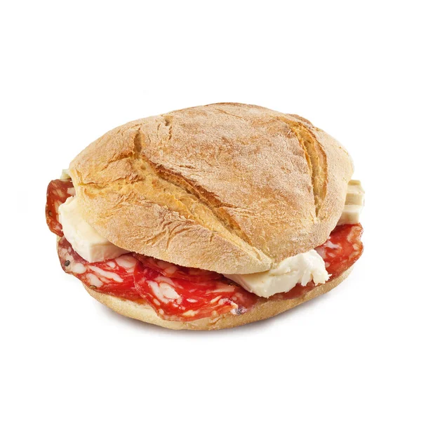 Panino Met Salami Ham Kaas Uit Italië Salami Sandwich Geïsoleerd — Stockfoto