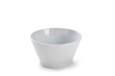 Gıda Merkezi için Boş Beyaz Kasenin Öndeki Görüntüsü Makro Yakın plan Beyaz Arkaplanda İzole Edildi