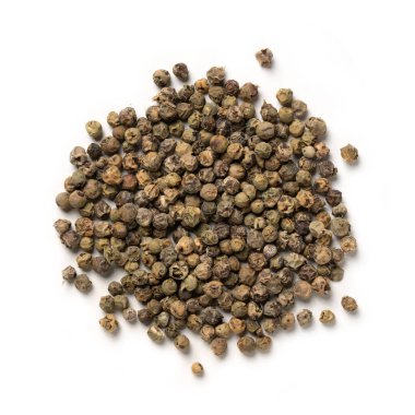 Yeşil Biber Yığını Kurutulmuş Biber, Lezzetli Baharat Üst Manzara, Yakın Çekim Macro, Beyaz Arkaplanda İzole Edilmiş