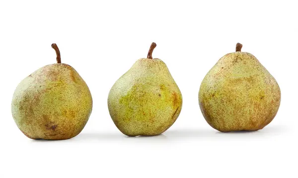 Decana Pears Geïsoleerd Witte Achtergrond Arranged Group Van Drie Ronde — Stockfoto