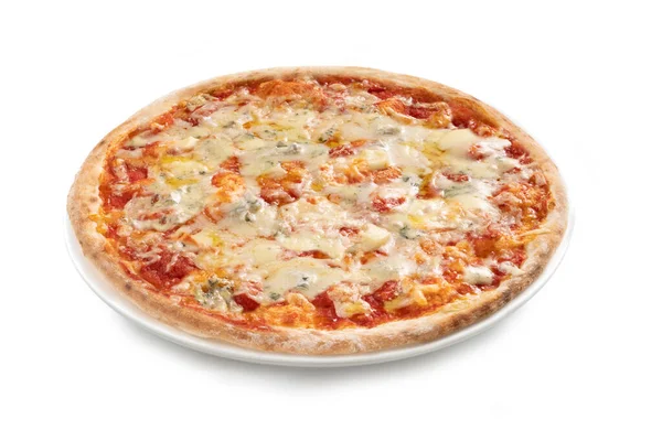 Pizza Margherita Čtyři Sýrové Pizzy Autentické Italské Jídlo Talíř Zblízka — Stock fotografie