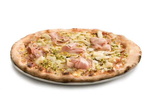 Pizza Italiana Placa Aislada Sobre Fondo Blanco Ingredientes Originales Italia —  Fotos de Stock