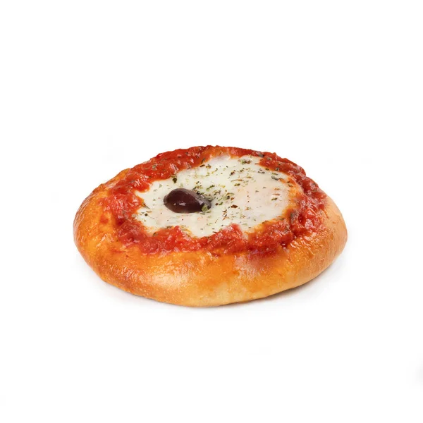 Traditional Italian Pizza Pizzetta Small Pizza Black Olive Tomato Sauce — Stock Photo, Image