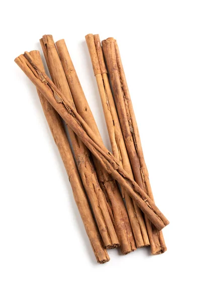 Cinnamon Spice Raw Isolated White Background Group Dried Bark Sticks — Stock Photo, Image