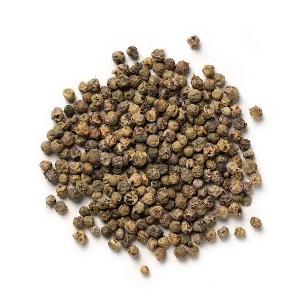 Yeşil Biber Yığını Kurutulmuş Biber, Lezzetli Baharat Üst Manzara, Yakın Çekim Macro, Beyaz Arkaplanda İzole Edilmiş