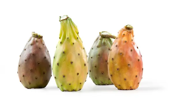 Prickly Pears Shadow Upright Three Unpeeled Figs Sicilian Opuntia Cactus — Stock Photo, Image