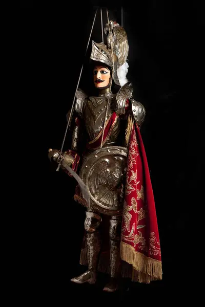 Pupo Sicilian Puppet Black Background Traditional Souvenir Opera Dei Pupi — Stock Photo, Image