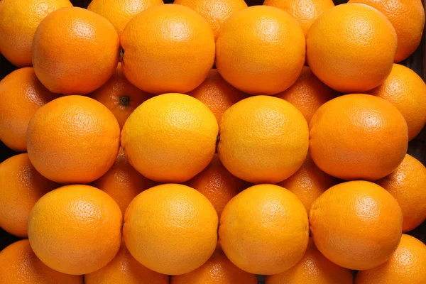 Pomeranče Řádcích Uspořádané Pozadí Nebo Vzor Pomerančů Uspořádaných Horním Pohledu — Stock fotografie