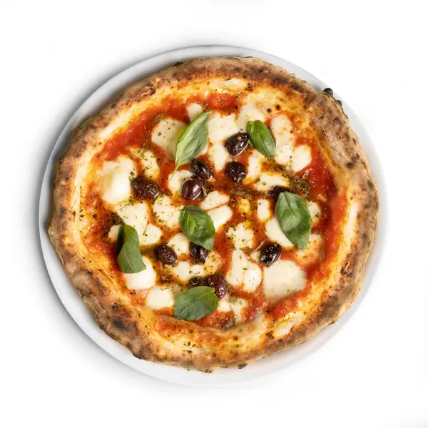 Authentische Italienische Pizza Oliven Und Sardellen Draufsicht Isoliert Auf Weißem — Stockfoto