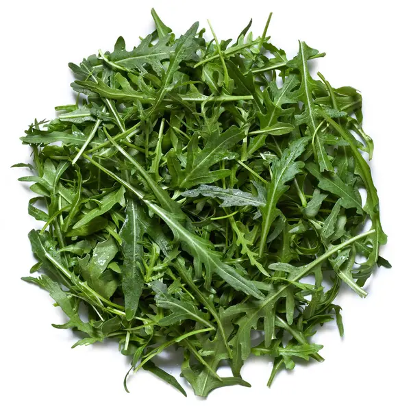 Aragula Salat Isoliert Auf Weißem Hintergrund Draufsicht Makro Nahaufnahme Isoliert — Stockfoto