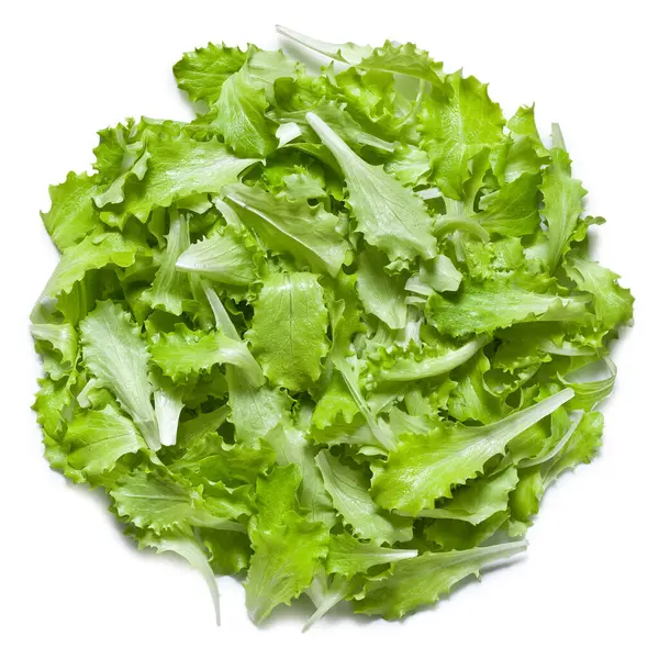 Salát Izolovaný Bílém Pozadí Zelené Scatter Jedlé Zeleniny Close Makro — Stock fotografie