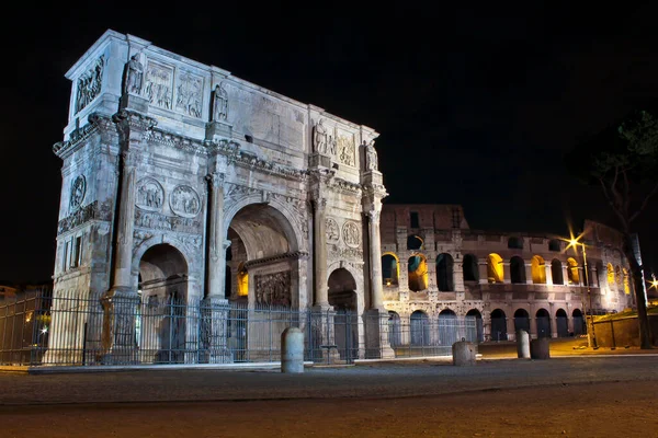 Ancient Rome Arch Constantine Colosseum Night — Stock Photo, Image