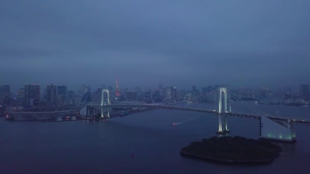 Tokyo Bay Νύχτα Εναέρια Θέα — Αρχείο Βίντεο