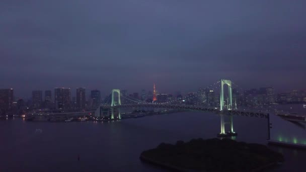 Токийский Залив Ночью Высоты Птичьего Полета — стоковое видео
