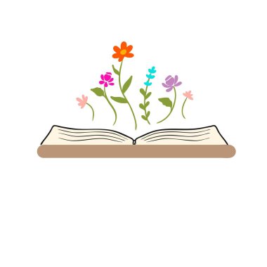 Açık kitap kır çiçekleri çiçek çayırları, klişe çizimler
