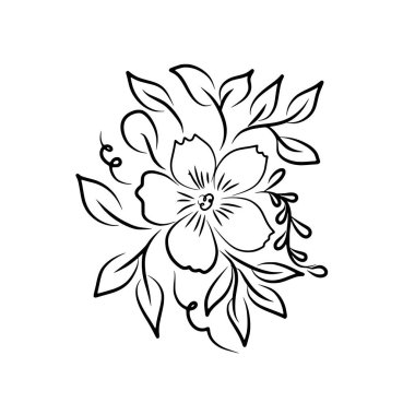 Çiçek buketinin siyah çizgi çizimi grafik çizimi