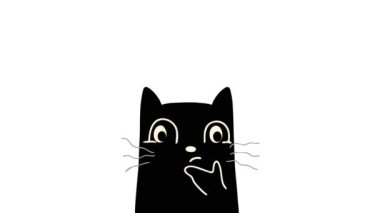 Kara kedi çizgi filmi ve soru işareti grafiğiyle kafa karıştırıcı animasyon