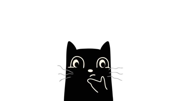 Verwirrung Animation Mit Schwarzer Katze Karikatur Und Fragezeichen Bewegungsgrafik — Stockvideo
