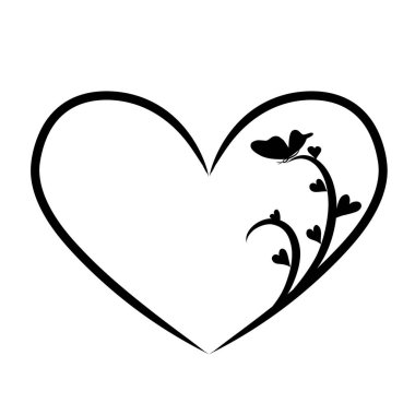 Kalp şeklindeki çiçek çizgisi. Siyah çizim çizimi.