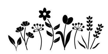 Yaban çiçekleri bahar çiçekleri siluet vektörü