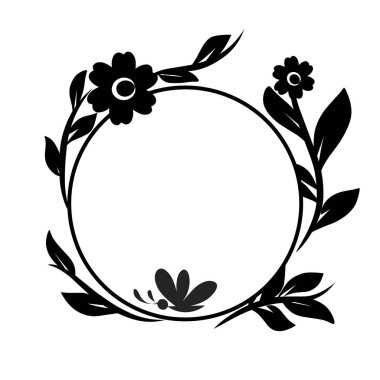 Siyah çiçek çemberi kenarlık çerçeve grafik çizimi
