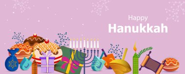 İsrail tatil Festival ışık Mutlu Hanuka kutlaması arka plan için. Vektör çizim